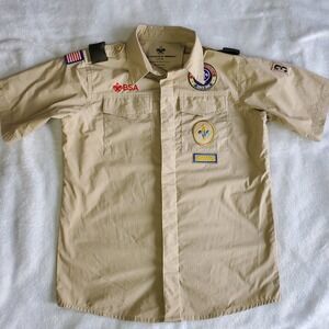 Boy Scouts of America Uniform Shirt Youth Large Beige Vented Microfiber Poly